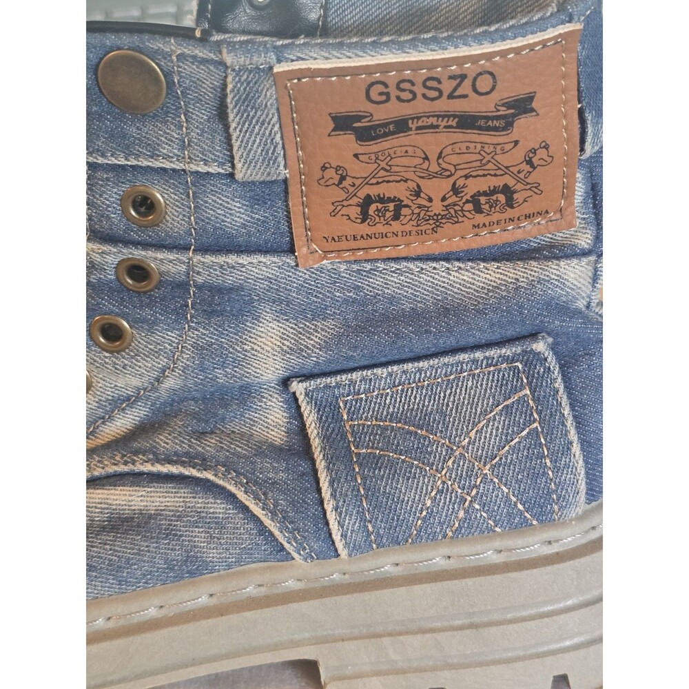 GSSZO Chunky Denim Work Boot Style Street Wear Rugged Urban Grit Lug Soles Men 7 - Picture 7 of 10